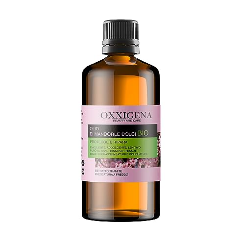 Oxxigena - Aceite de Almendras Dulces BIO y 100% Puro, Paquete de 1 L, Extracto en Frío, Ideal para Masajes Corporales, como Hidratante y Desmaquillante para la Piel Seca y el Cabello Encrespado