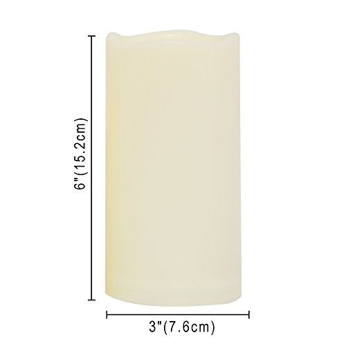 Image of QIDEA Waterproof Outdoor Flameless LED Candles with Remote and Timer 3 inchx6 inch | Realistic Flickering Battery Operated Electric Plastic Resin Pillar Candles for Christmas Decoration 3-Pack