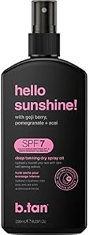 b.tan SPF 7 Tanning Oil | Hello Sunshine - Deep Suntan Dry Spray, Best Outdoor Browning Body Mist, Packed with Moisturizing Goji Berry, Pomegranate + Açai, Austrailian Brand, 8 Fl Oz