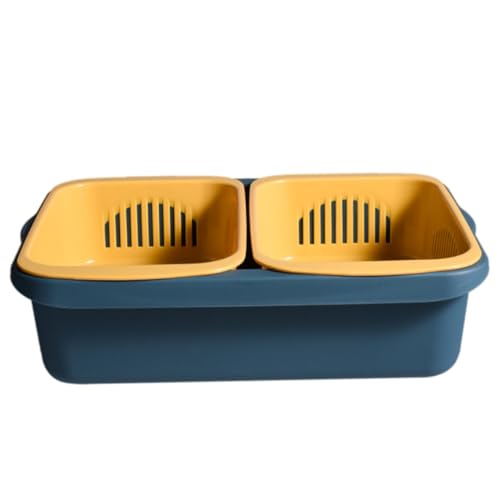 FONDOTIN 二重構造収納バスケット 野菜用排水ザル イ ー ブルー 素材無臭 衛生 キッチン用食材整理 清潔簡単取り出し可能