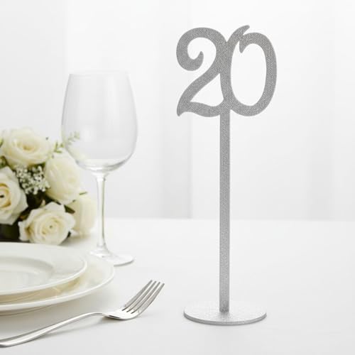 Números de mesa para boda del 1 al 20 plateados de 35 cm con base de soporte 2