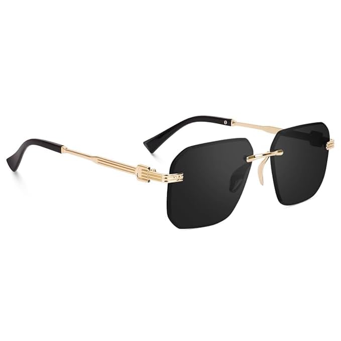 Trendy Square Metal Rimless Sunglasses for Men Women Retro Sun Glasses Luxury Classic Shades
