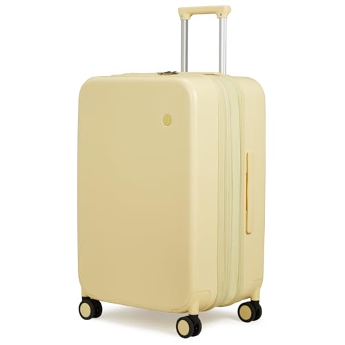 mixi 24 Inch Large Expandable Checked Luggage Suitcase with Spinner Wheels, Hardside Rolling Travel Suitcase PC with TSA Lock, Lark Yellow