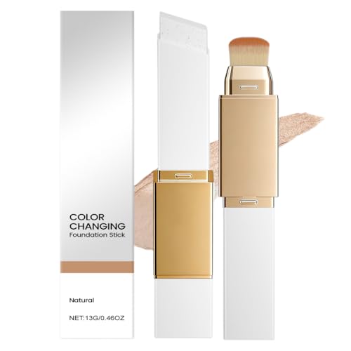 NHPY Stick De Base Coreano Que Cambia De Color,2 en 1 Con Cabezal Brocha,Para Todos Los Tipos De Piel,Maquillaje De Base De Cobertura Completa A Media (Color Natural)