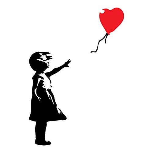 Decorsfuk.co Banksy Girl with Balloon - Vinilo adhesivo para pared, diseño de grafiti, vinilo, Extra Large - 52x36 cm