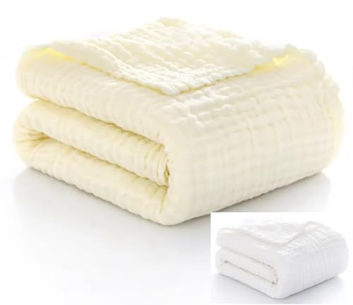Image of Nazbella Baby Muslin Swaddle Blankets for Boys and Girls, Wrap Soft Silky 2 Pack Organic Cotton Muslin Swaddle Blanket, Breathable and Skin-Friendly.(Yellow-White)