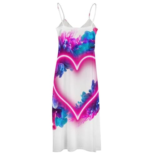 Robe Longue Fluide Cœur Néon - Robe Sans Manches Légère Anti-Chaleur d'Été - 4