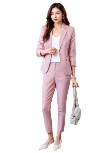 Image of Women's Suit Blazer 3 Piece Office Business Casual Single Breasted Blazer Jacket Pant and Canny Set