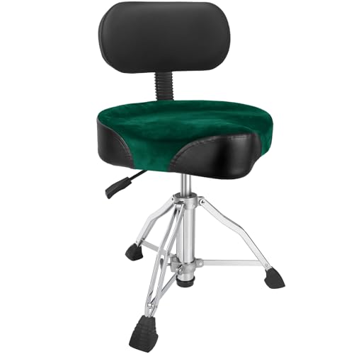 AKLOT Saddle Drum Throne with Backrest, Hydraulic Drum Throne, Heavy Duty Drum Seat, Height Adjustable Suede Drum Chair, Motorcycle Style Drum Stool for Adults Drummers Green