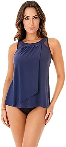 Miraclesuit Women's Swimwear Illusionist Ursula Hidden Underwire Mesh Detail Tankini Bathing Suit Top, Midnight, 12