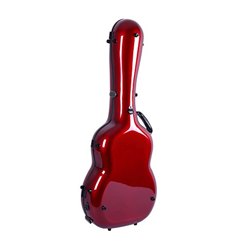 Image of Crossrock OM /000 Guitar Case, Compatible to 4 /4 Classical Guitar, Premium Fiberglass Shell Backpack Case in Red (CRF2000OMRD)