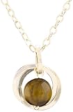 Tahmi Delicado collar con colgante de ojo de tigre real marrón oscuro con círculos rellenos de oro amarillo de 14 quilates, joyería clásica de regalo para ella, 20 pulgadas