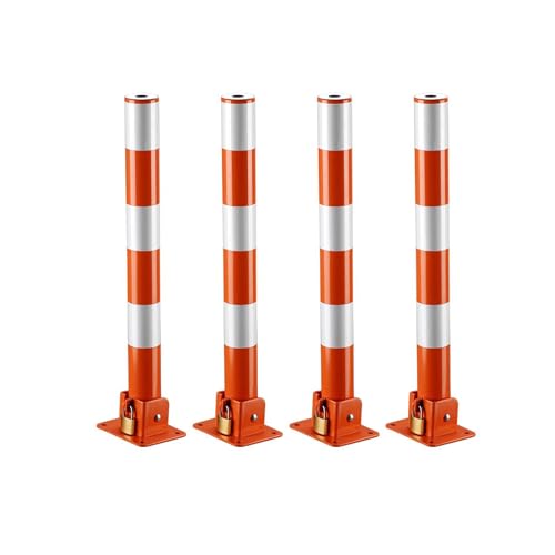Aimery 4 Pcs Safety Parking Bollard with Keys, Folding Safety Bollards Post, Parking Bollard with Base, for Traffic Control, Parking Lots