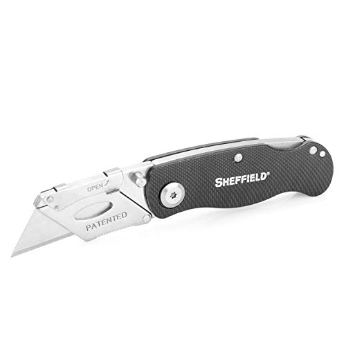 Sheffield 12613 Ultimate Lock Back Utility Knife, Folding, Box Cutter Knife, Carpet Knife, Drywall Cutter, and More, Quick-Change Blade, Back Lock Design, Black Sheffield 12613 Ultimate Lock Back Utility Knife, Folding, Box Cutter Knife, Carpet Knife, Drywall Cutter, and More, Quick-Change Blade, Back Lock Design, Black