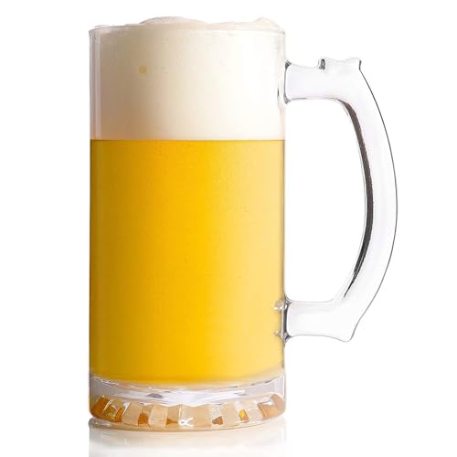 SAMJU Transparent Beer Glass Mug with Handle in 3.15inch*3.15inch*5.98inch_Large_500 ml_Clear