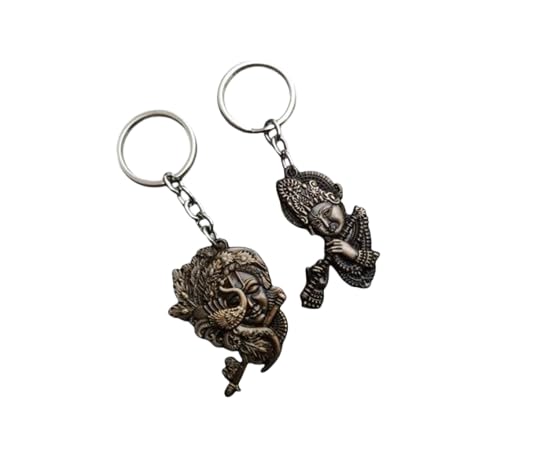 Porte-clés Jai Shri Krishna en métal doré vieilli pour clés et sac, lot de 2
