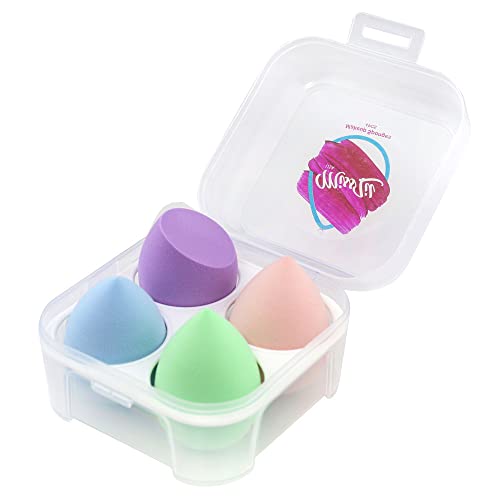 Miss Lil USA Makeup Sponge Blender Multicolor Set - Non Latex, Soft, Professional Beauty Sponge Foundation Blending Blender with Egg Case, Flawless for Cream, Powder and Liquid (4PCS, Green, Sky Blue, Purple, Beige)