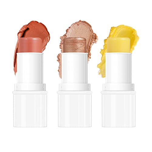 Face Blush Stick, Multi-Use Makeup Stick Trio, Matte Cream Blush Stick Para Mejillas, Ojos Y Labios, Contour Stick & Highlighter Makeup Sticks Para Toda La Piel (Blush,Highlight,Moisturizer) Cover
