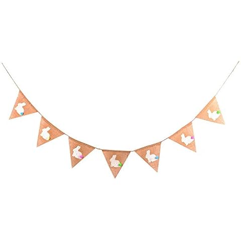 GOER Bunnies Print Easter Banner for Easter Photo Props,Natural Burlap Banner for Easter Birthday Baby Shower Party Decorations Cover