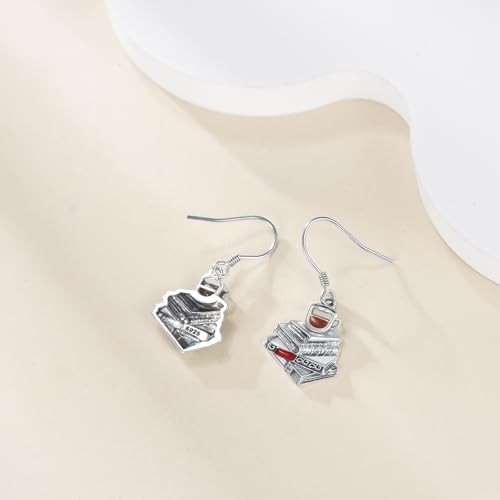 Book Lover Gifts Sterling Silver Book Drop Earrings Books Jewellery Gifts for Coffee Lovers Women - Image 3