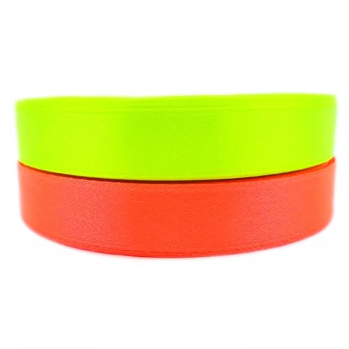 Set zwei Farben Neongelb und Neonorange Satinband Neon Schleifenband Dekoband Band Bastelband Zierband Satin Set (12 mm)