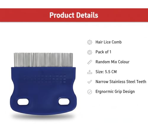 Image of Mini Lice Comb | Fine Stainless Steel Teeth | 5.5 cm Compact Size | Ergonomic Grip Plastic Handle | Gentle & Effective Hair Lice Removal | Pack of 1