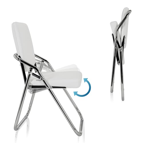 Miniatura 4 de Hjh Office 706302 Silla De Conferencia Plegable Esto Silla De Visita De Piel Sintética, Silla Plegable Versátil, Blanca