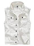 Idopy Men`s Retro Ripped Denim Jeans Vest Sleeveless Jacket (Medium, X1736 White)