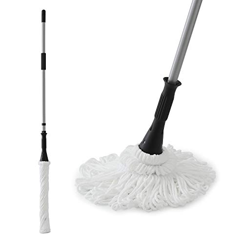 Eyliden Microfiber Twist Mop - Hand Release Washing Mop for Floor Cleaning - Dry&Wet Mops with Wringer, 2 Removable Washable Heads, 57.7inch Long Handle, Scouring Pad (White)
