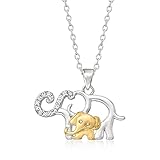 Ross-Simons 0.10 ct. t.w. Diamond Mother and Baby Elephant Pendant Necklace in Sterling Silver and 18kt Gold Over Sterling. 18 inches