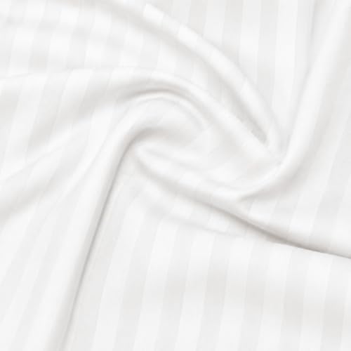 Image of Castiqa Premium Glace Cotton Satin King Size Stripes Pattern Quilt Cover /Duvet Cover /Rajai Cover /Blanket Cover with Zipper Closure (Queen (80x90 inch), White)