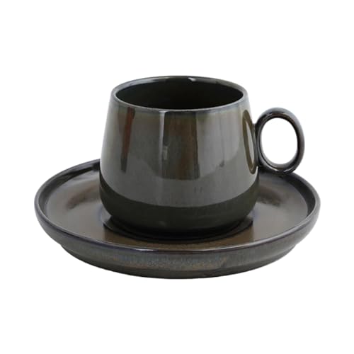 CAPIJIONG Set di tazze da caffè e piatti da 250 ml, stile retrò, creativi, in forno, per casa, ufficio, colazione, latte, caffè, colore bronzo anticato