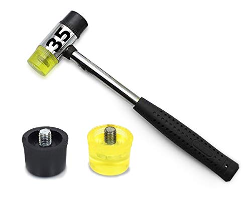 MDG35 Martillo de Goma de Doble Cara, Mazo de Goma con Dos Cabezales de Repuesto, Mango Recubierto de Goma(35mm de diámetro)