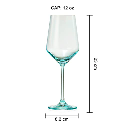 Colored Crystal Wine Glass Set Of 6, Gift For Mothers Day, Her, Wife, Mom Friend - Large 12 Oz Glasses, Unique Italian Style Tall Drinkware - Red & White, Dinner, Beautiful Glassware - (Summer) #TOP3