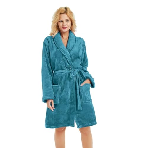 Image of U2SKIIN Women Fleece Robe, Short Cozy Plush Robes for Womens Soft Shawl Collar Warm Spa Bathrobe