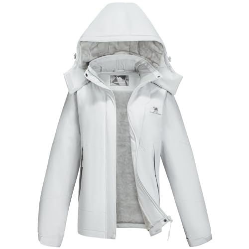 Image of CAMEL CROWN Womens Winter Coat Waterproof Ski Jacket with Fleece Lining Windproof for Snow Rain Outdoor Hiking Mountain (Light Grey,M)