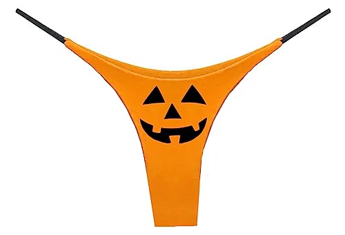 Southern Sisters Jack O Lantern Carved Pumpkin Face Underwear For Women Thong Orange Large