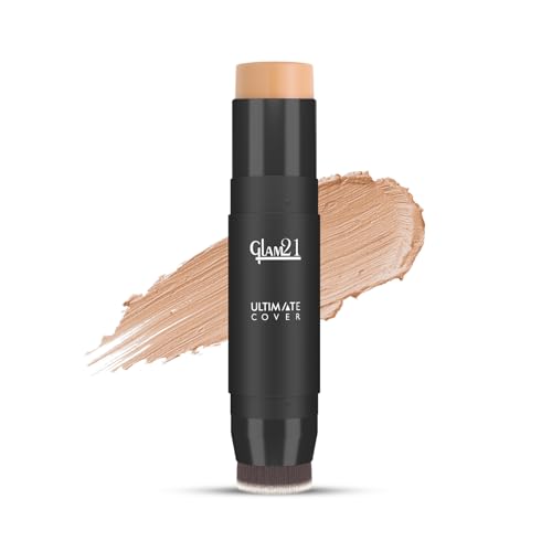 Image of Glam21 Ultimate Cover Foundation Stick | Face Foundation Stick with In-Built Brush | WaterProof, Long Lasting Formula & Natural Matte Finish | For All Skin Tone | 8gm| 04-Honey