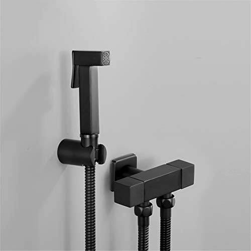 Faucet de ducha negra mate y kit shattaf cuadrado para inodoro con grifo duplo