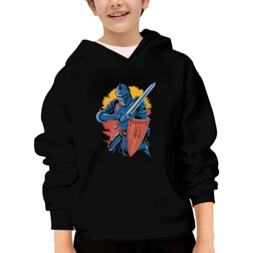 Medieval Knight Armor Sword Shield Vintage Hoodies for Teen Girls Boys Lightweight Kangaroo Pocket Sweatshirt
