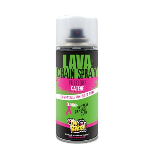 DR. BIKE Lava Chain Spray 400 ml. Limpiador de cadena. Limpiador compatible con cadenas con O X Z Ring. Elimina suciedad, grasa, aceite. Spray limpiador de motos. Limpiador de cadena de moto.