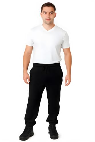 H&F Men's Cuffed Trouser Jogging Pants Tracksuit Bottoms, Casual Joggers for Men UK with Elasticated Cuffs Classic Jog Pants Zip Pockets Size UK S-5XL (UK, Alpha, 4XL, Regular, Regular, Black)