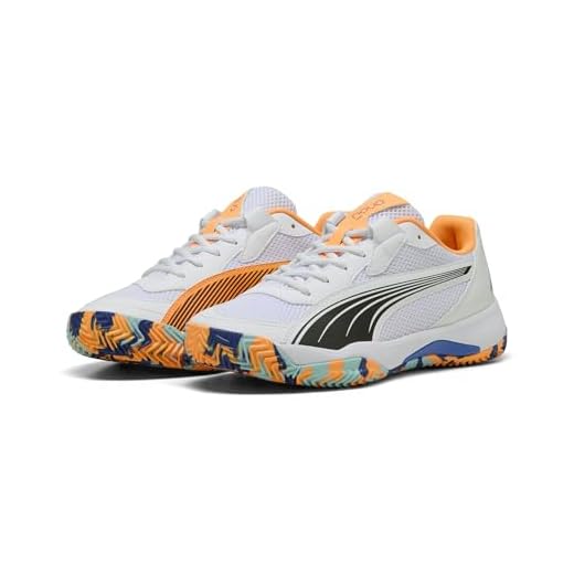 PUMA Mixte Nova Court Chaussure de Tennis, White Black-Vivid Blue-Heat Fire, 39 EU