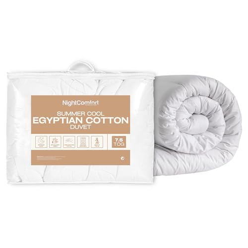 Night Comfort 7.5 TOG Luxury Hotel Quality Duvet for All Seasons - Non-Allergenic Egyptian Cotton Fabric Quilt with Hollowfibre Filled Double Duvet Insert