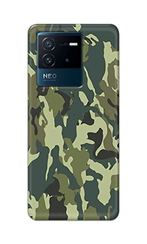Image of Printed Hard Back Cover Case for Vivo iQOO Neo 6 5G Back Cover (Green Army Camouflage) -1803