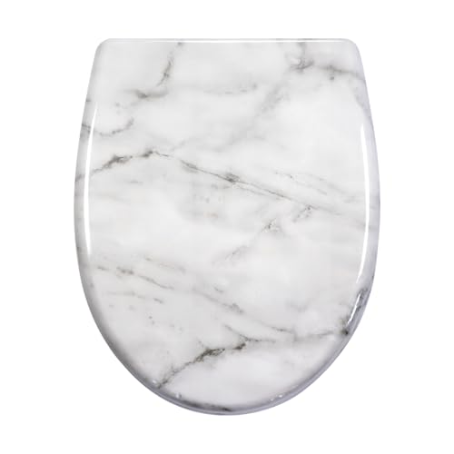 Fanmitrk Abattant WC à Fermeture Douce avec Démontage Rapide, Siège de Toilette en Duroplast Résistant, Montage Facile, Capacité 175 kg, Taille 45,5 × 37,2 cm (Marbre blanc)
