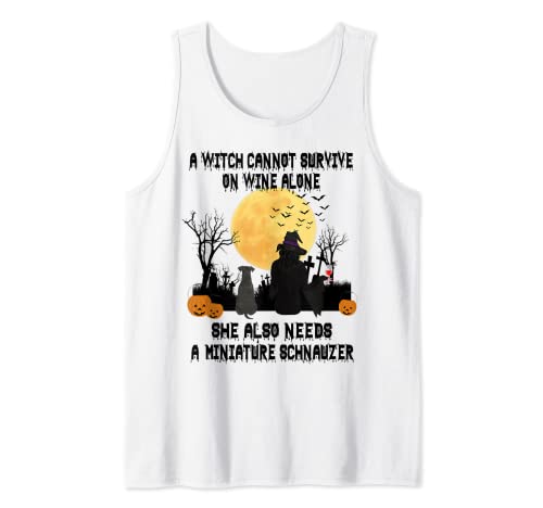 Witch Wine And Miniature Schnauzer Dog Halloween Costume Camiseta sin Mangas