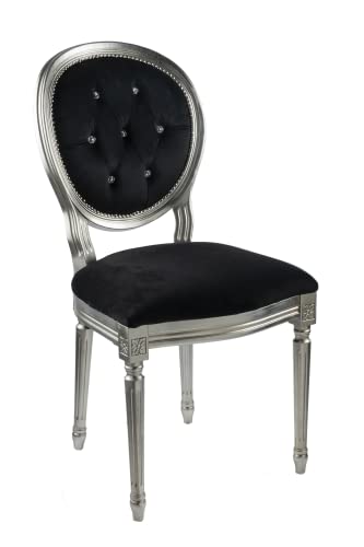 Silla Barocco modelo Impero de madera de haya acolchada (plata terciopelo negro) Cover