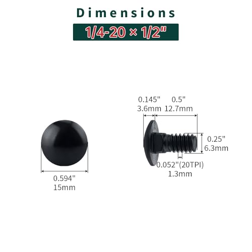 Image of 1 /4-20 x 1 /2 inch Black Carriage Bolts with Nuts and Washers Kits (20 Sets), 304 Stainless Steel 18 /8, Black Finish, Round Head, Square Neck, Heavy Duty Bolts, Indoor Outdoor Fastening Bolts, Fayeploo