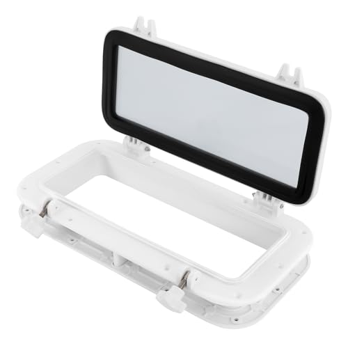Ventana rectangular de 40 x 20 cm con cristal templado de 4 mm, para barcos, yates, caravanas, furgonetas, campistas, color blanco y negro